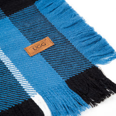 FRINGED CHECK WOOL SCARF - BLUE CHECK