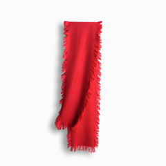 FRINGED CHECK WOOL SCARF - RED