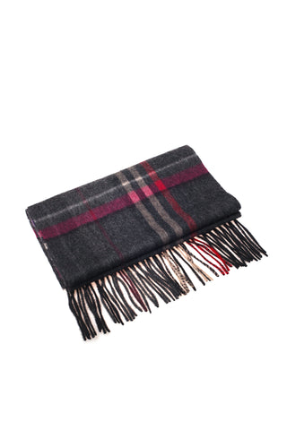 CASHMERE AND WOOL SCARF- CHARCOAL/ROSE CHECK