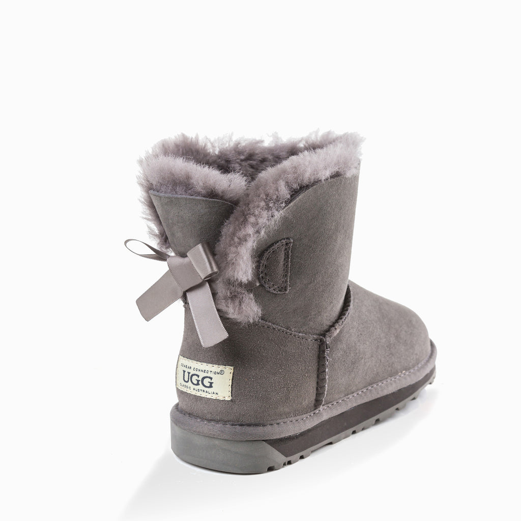 Gray uggs with bows on the back top