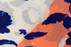 100% WOOL PRINTED SCARF - WHITE/BLUE/ORANGE