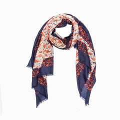 100% WOOL PRINTED SCARF - ORANGE FLORAL