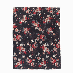 100% WOOL PRINTED SCARF - BLACK/FLORAL