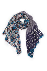 100% MERINO WOOL SCARF - PURPLISH BLUE CHECK