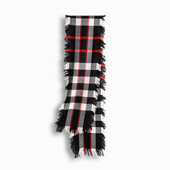 FRINGED CHECK WOOL SCARF - BLACK CHECK