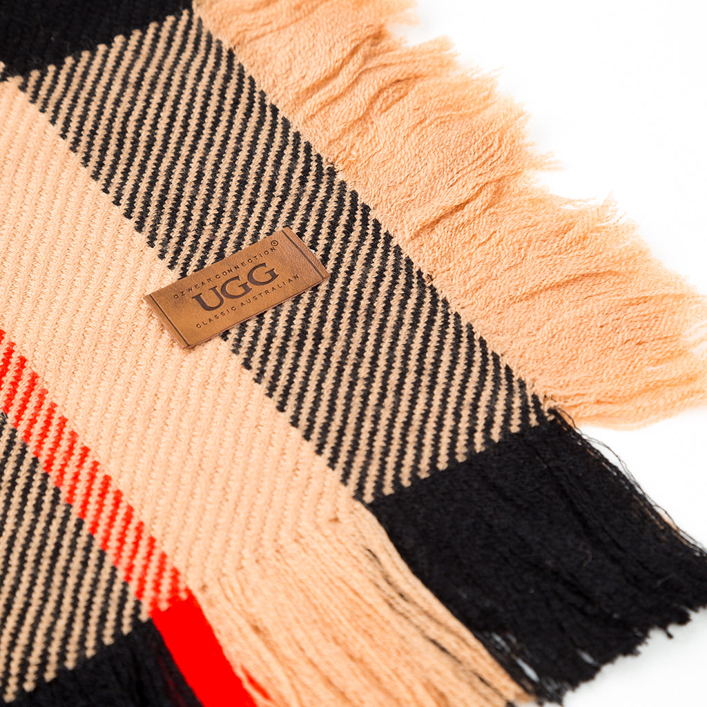 FRINGED CHECK WOOL SCARF - CAMEL CHECK