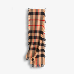 FRINGED CHECK WOOL SCARF - CAMEL CHECK