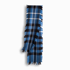 FRINGED CHECK WOOL SCARF - BLUE CHECK